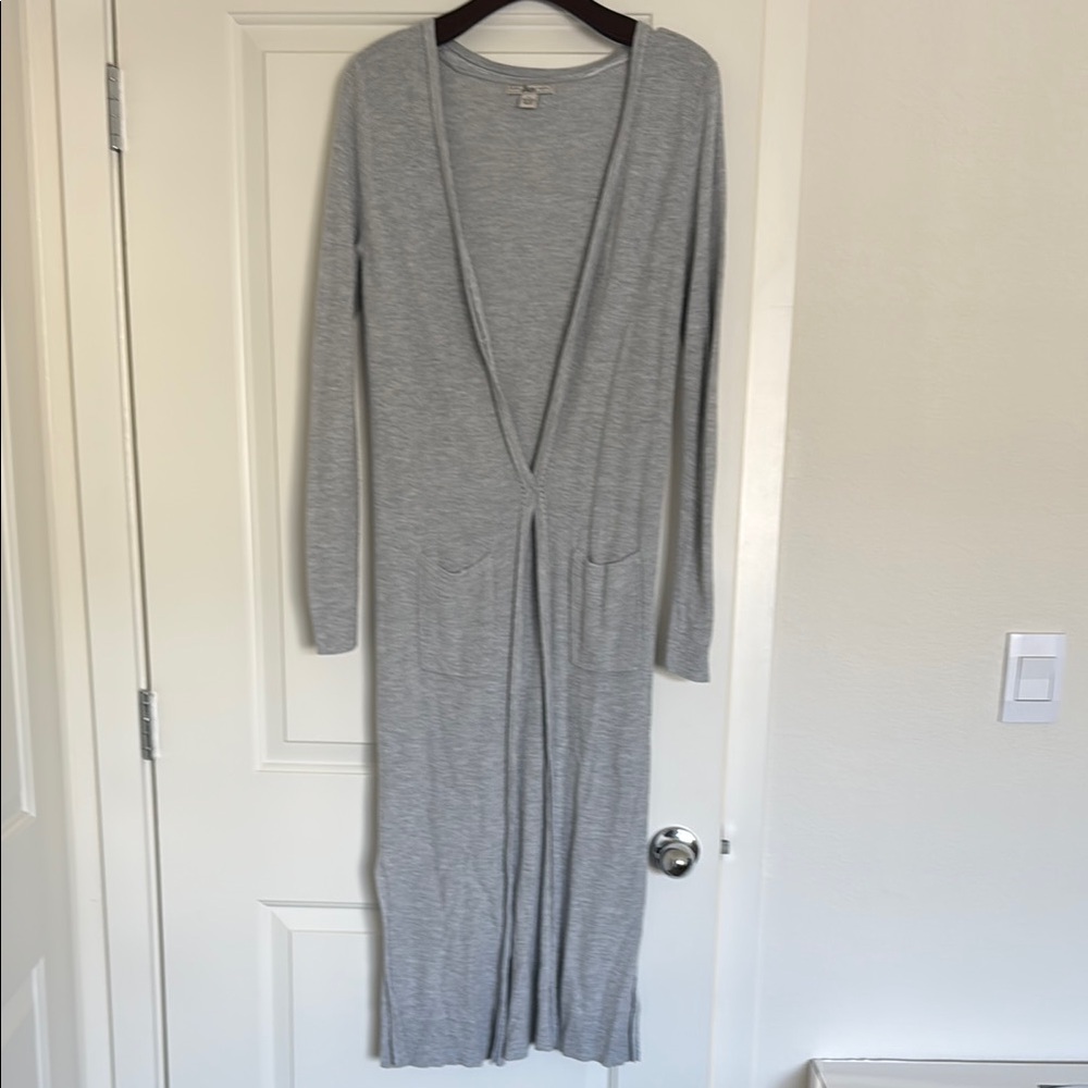 Long Gray Open Knit Cardigan